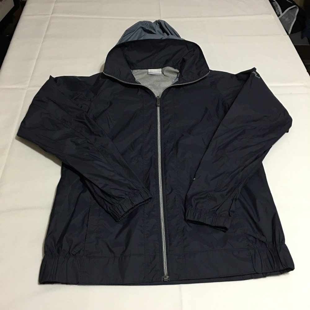 Columbia Womens Rain Jacket Small Gray Omni-Shield Hooded Full Zip